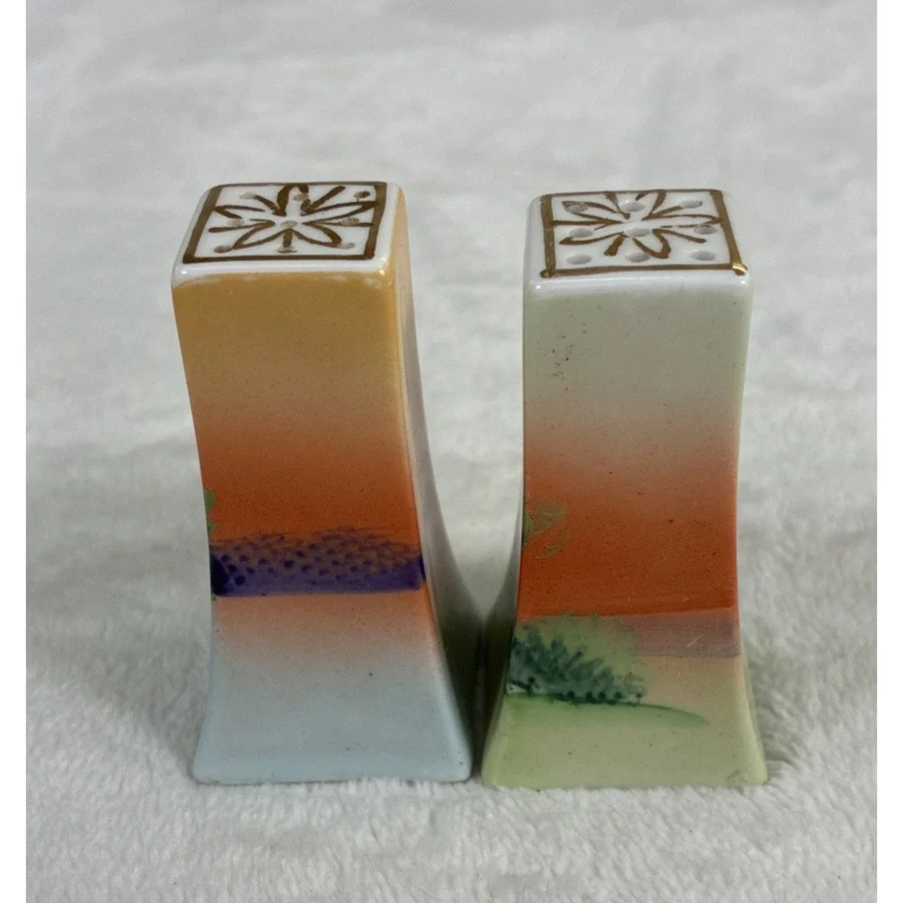 Vintage Hand Painted Japan Salt & Pepper Shakers Trees at Sunset Bnfts Charity